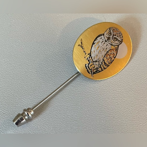 3 for $30 Vintage Reed & Barton Damascene Silver Gold Tone Owl Stick Pin Signed - Picture 3 of 8